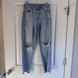 American Eagle Curvy Mom Jeans Womens 4 Regular Distressed Rigid Denim
